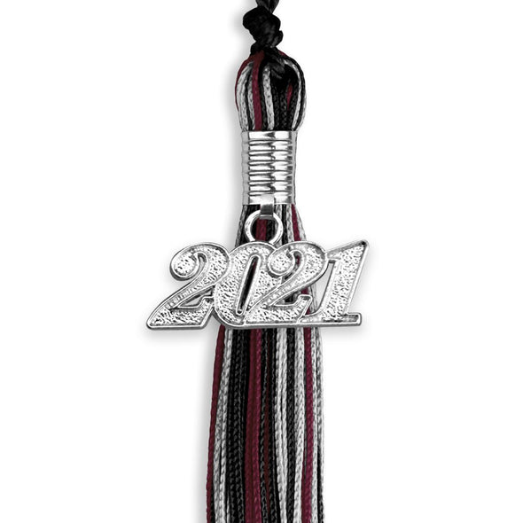 Black/Maroon/Silver Mixed Color Graduation Tassel With Silver Date Drop - Endea Graduation