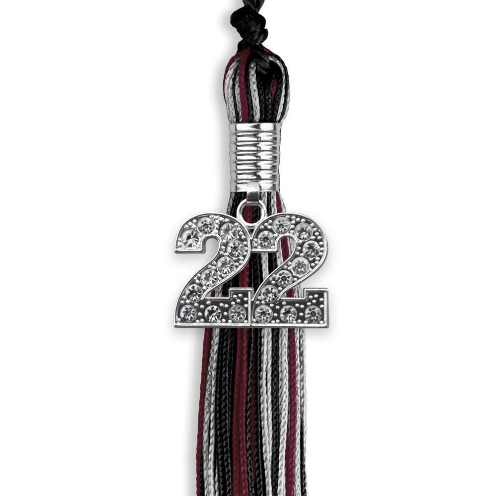 Black/Maroon/Silver Mixed Color Graduation Tassel With Silver Date Drop - Endea Graduation