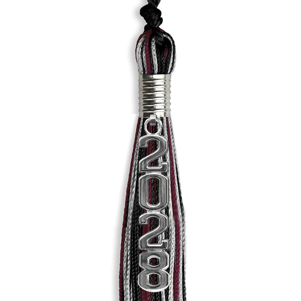 Black/Maroon/Silver Mixed Color Graduation Tassel With Silver Stacked Date Drop - Endea Graduation