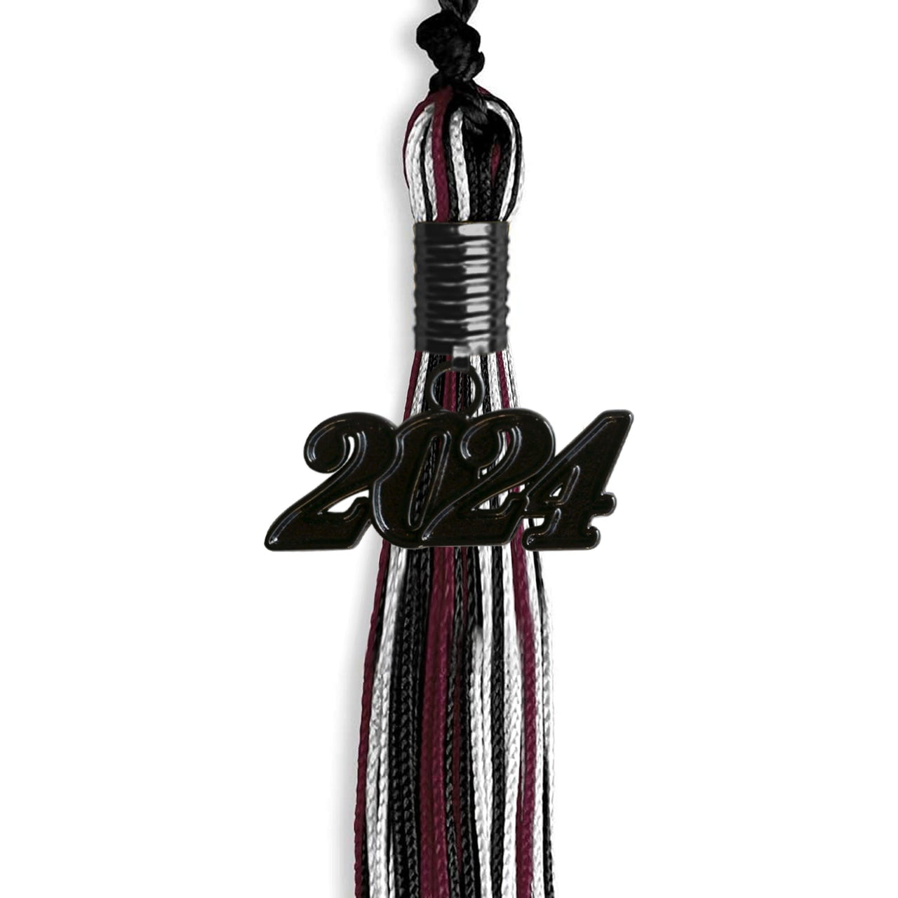 Black/Maroon/White Mixed Color Graduation Tassel With Black Date Drop - Endea Graduation