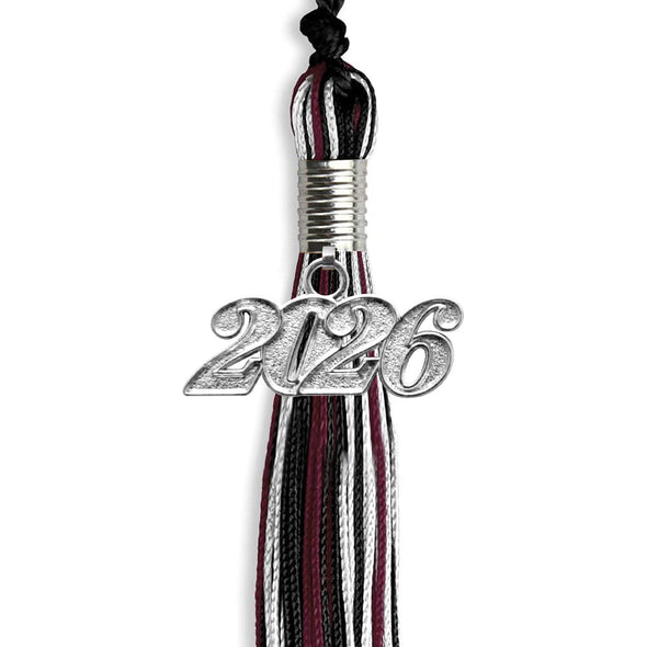 Black/Maroon/White Mixed Color Graduation Tassel With Silver Date Drop - Endea Graduation