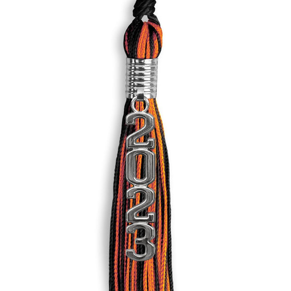 Black/Orange Mixed Color Graduation Tassel With Stacked Silver Date Drop - Endea Graduation