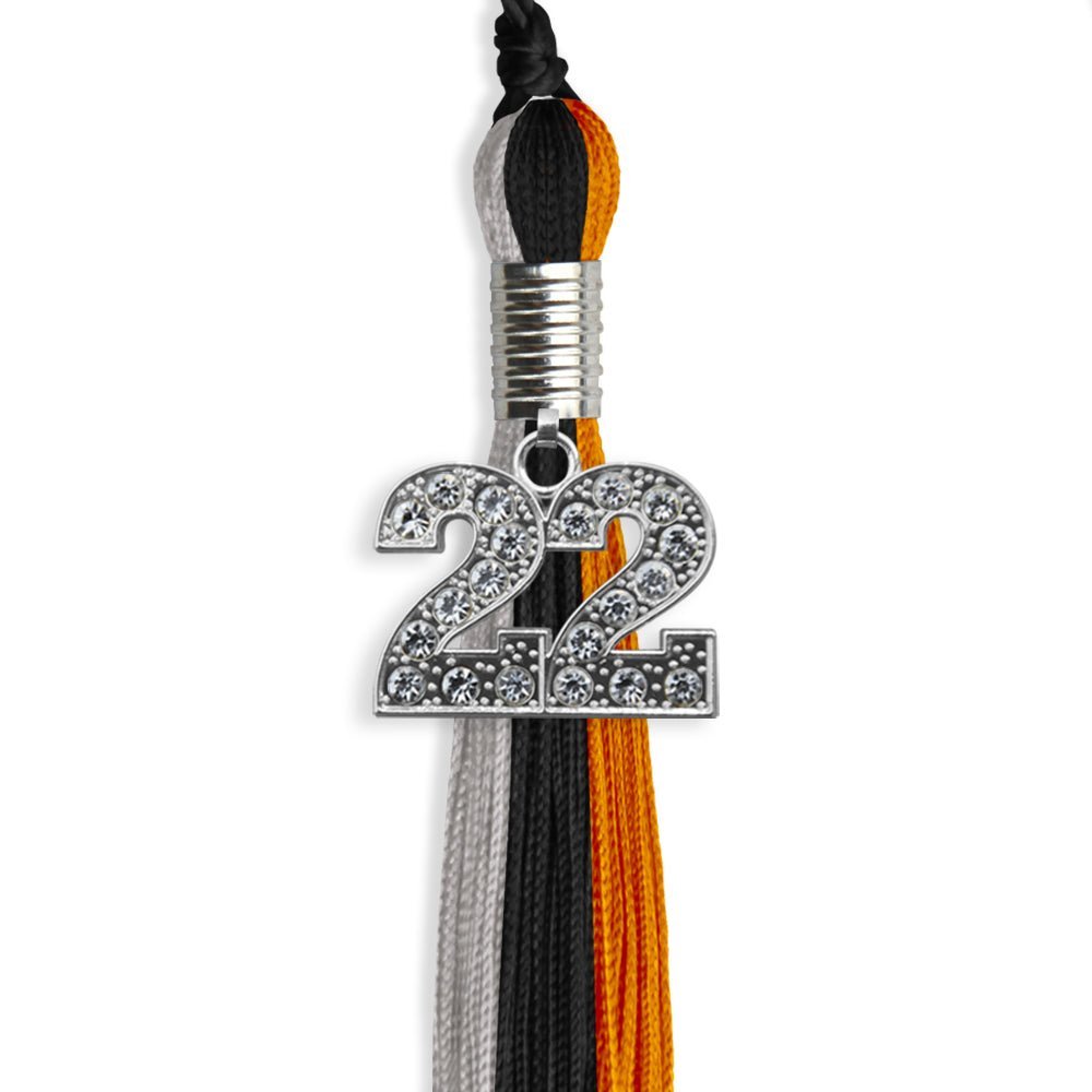 Black/Orange/Grey Graduation Tassel With Silver Date Drop - Endea Graduation