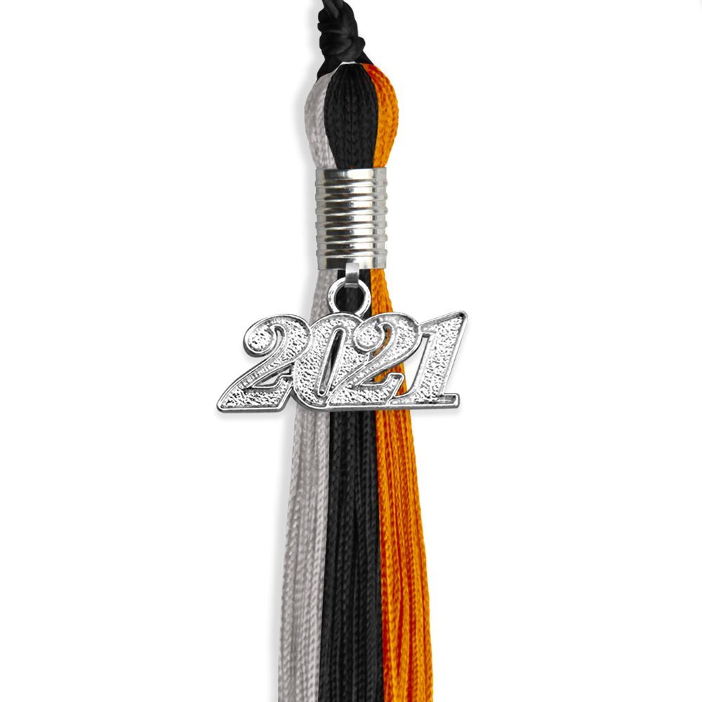 Black/Orange/Grey Graduation Tassel With Silver Date Drop - Endea Graduation