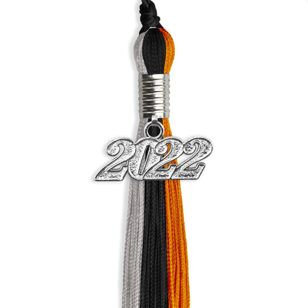 Black/Orange/Grey Graduation Tassel With Silver Date Drop - Endea Graduation