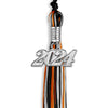 Black/Orange/Silver Mixed Color Graduation Tassel With Silver Date Drop - Endea Graduation