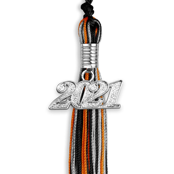 Black/Orange/Silver Mixed Color Graduation Tassel With Silver Date Drop - Endea Graduation