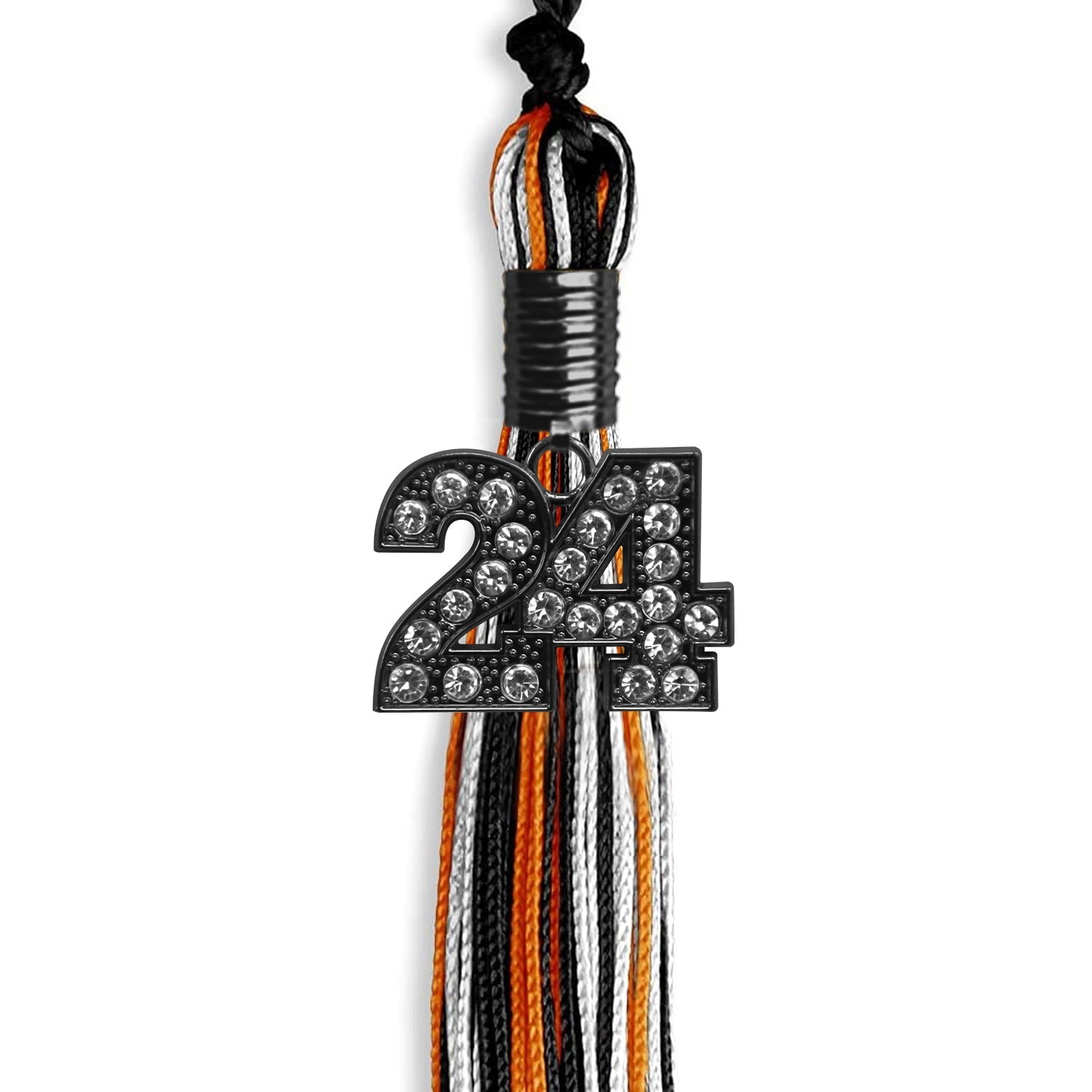 Black/Orange/White Mixed Color Graduation Tassel With Black Date Drop - Endea Graduation