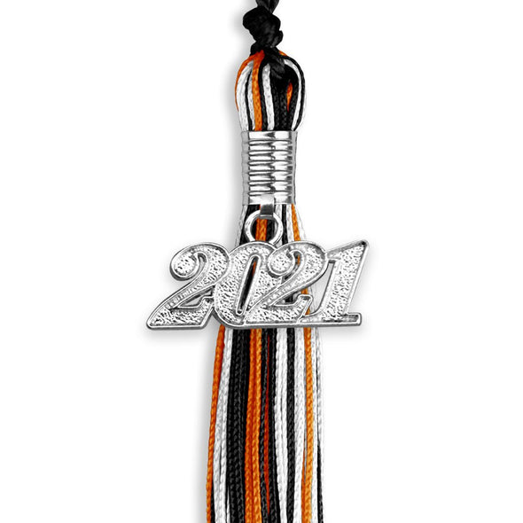 Black/Orange/White Mixed Color Graduation Tassel With Silver Date Drop - Endea Graduation