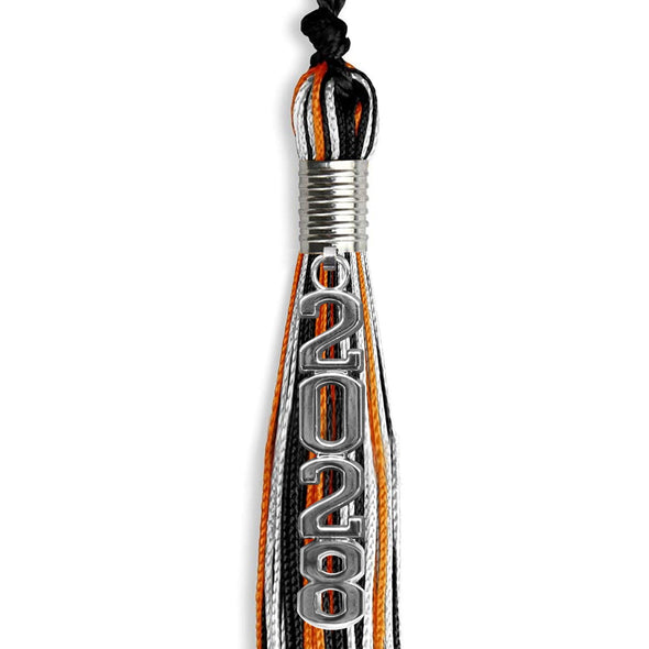 Black/Orange/White Mixed Color Graduation Tassel With Silver Stacked Date Drop - Endea Graduation