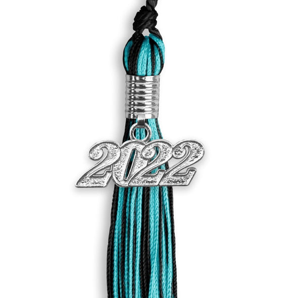 Black/Peacock Mixed Color Graduation Tassel With Silver Date Drop - Endea Graduation