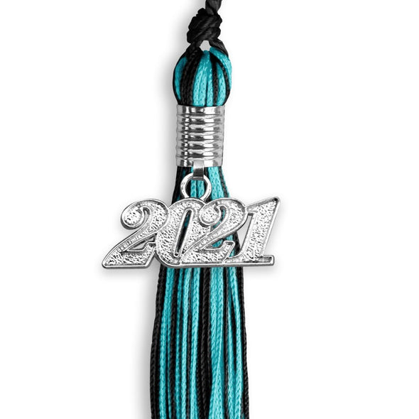 Black/Peacock Mixed Color Graduation Tassel With Silver Date Drop - Endea Graduation