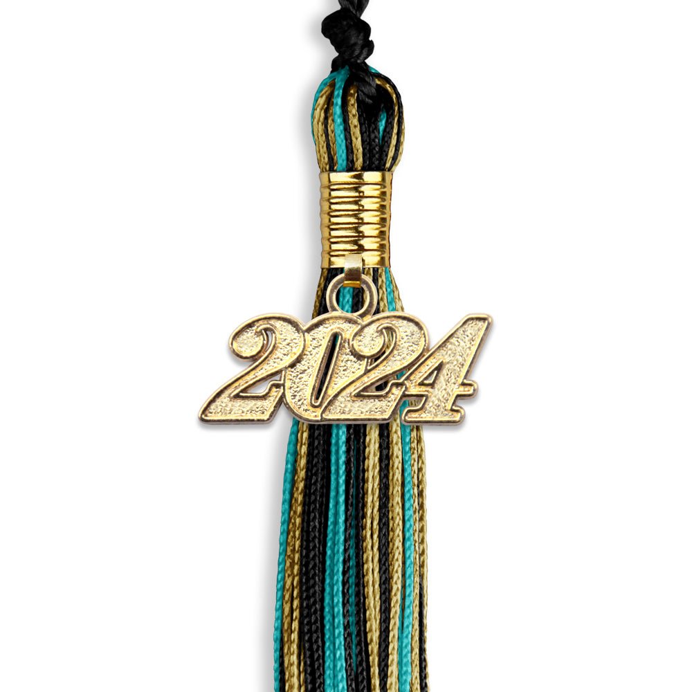 Black/Peacock/Antique Gold Mixed Color Graduation Tassel With Gold Date Drop - Endea Graduation