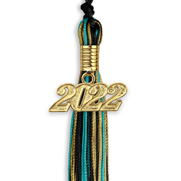 Black/Peacock/Antique Gold Mixed Color Graduation Tassel With Gold Date Drop - Endea Graduation