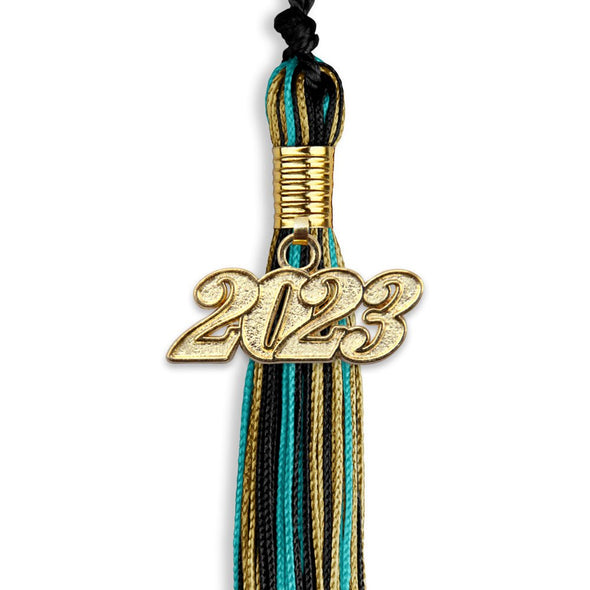 Black/Peacock/Antique Gold Mixed Color Graduation Tassel With Gold Date Drop - Endea Graduation