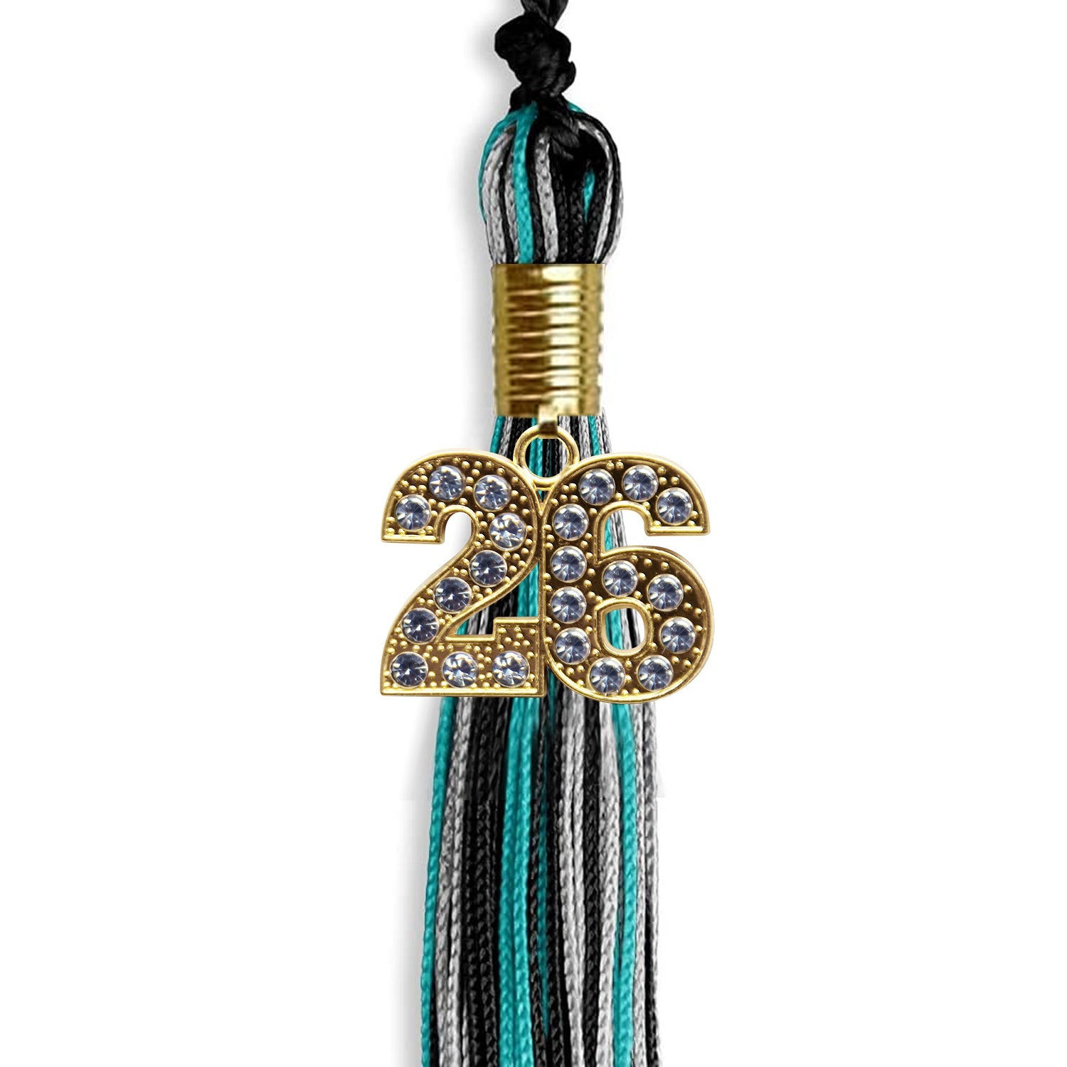 Black/Peacock/Silver Mixed Color Graduation Tassel With Gold Date Drop - Endea Graduation