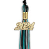 Black/Peacock/Silver Mixed Color Graduation Tassel With Gold Date Drop - Endea Graduation