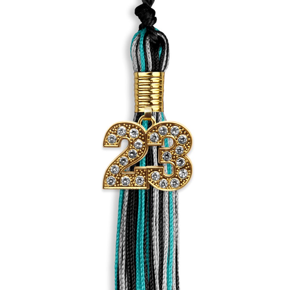 Black/Peacock/Silver Mixed Color Graduation Tassel With Gold Date Drop - Endea Graduation