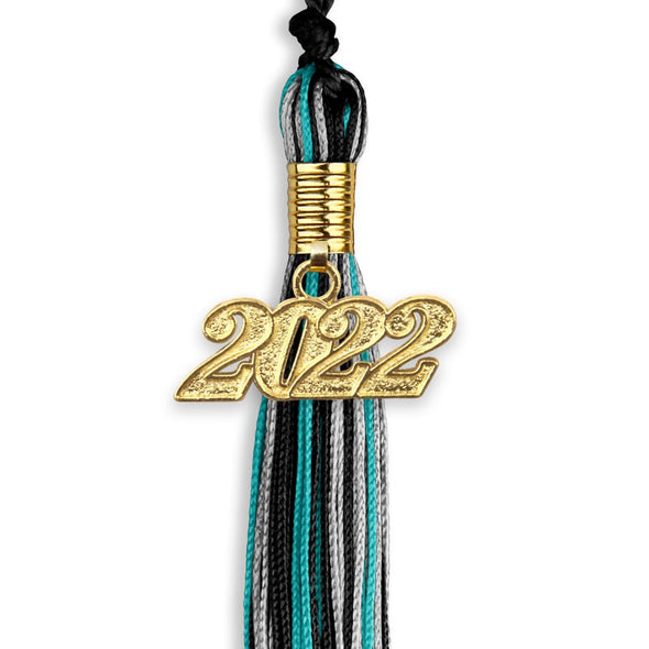Black/Peacock/Silver Mixed Color Graduation Tassel With Gold Date Drop - Endea Graduation