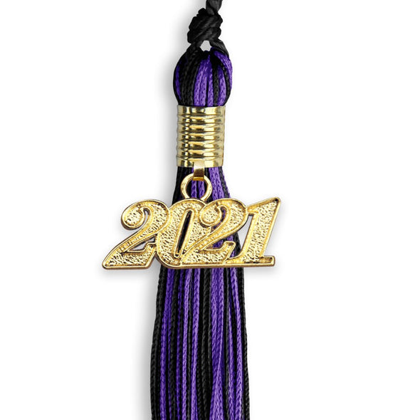 Black/Purple Mixed Color Graduation Tassel With Gold Date Drop - Endea Graduation
