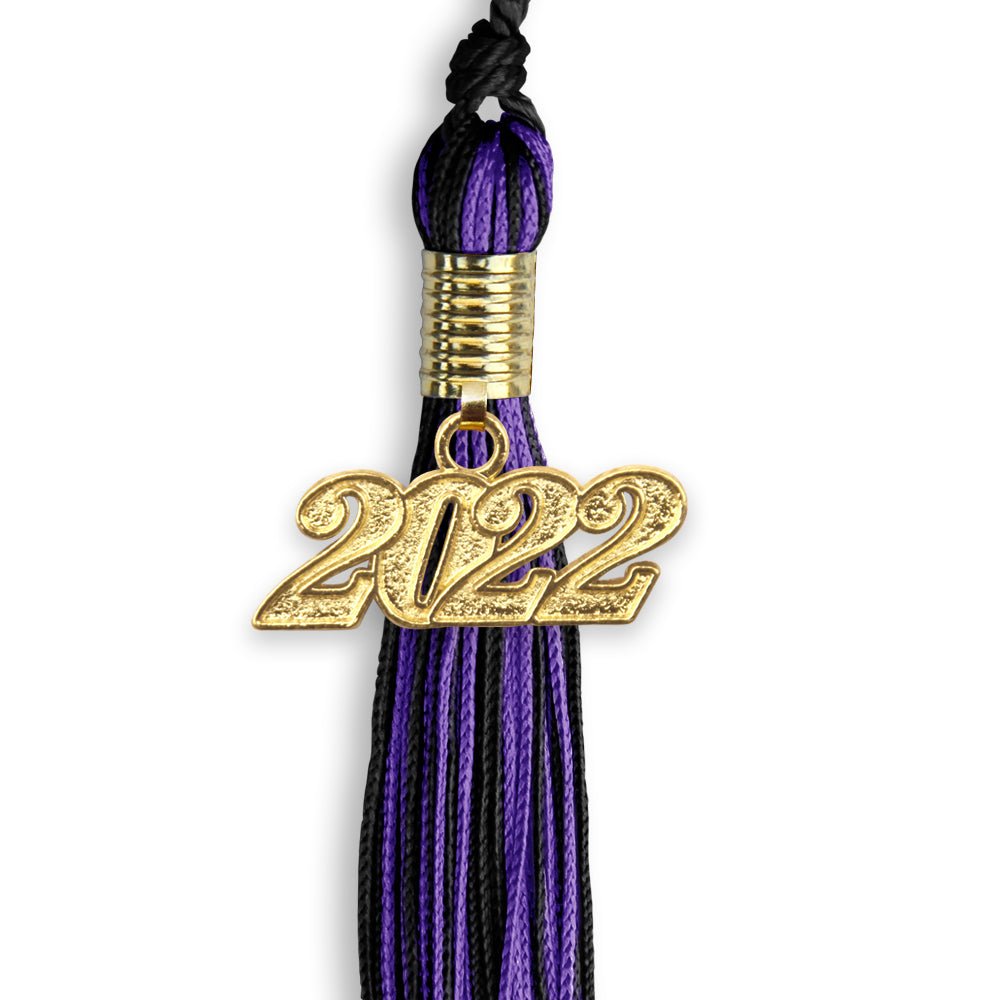 Black/Purple Mixed Color Graduation Tassel With Gold Date Drop - Endea Graduation