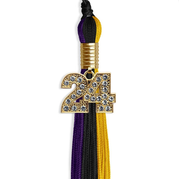 Black/Purple/Gold Graduation Tassel With Gold Date Drop - Endea Graduation