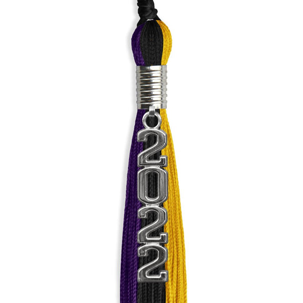 Black/Purple/Gold Graduation Tassel With Silver Stacked Date Drop - Endea Graduation