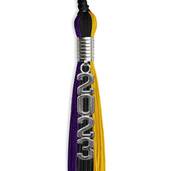 Black/Purple/Gold Graduation Tassel With Silver Stacked Date Drop - Endea Graduation