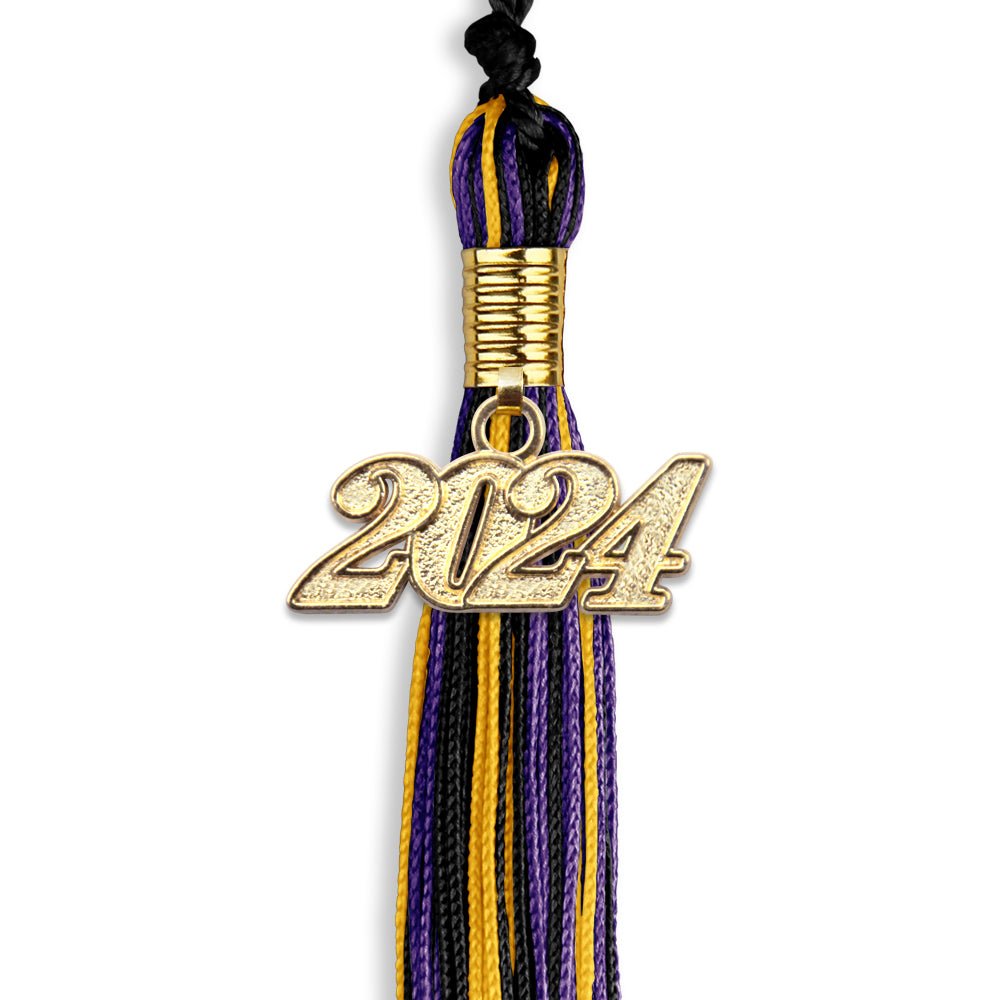 Black/Purple/Gold Mixed Color Graduation Tassel With Gold Date Drop - Endea Graduation