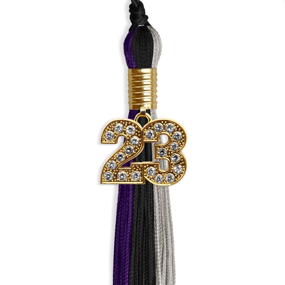 Black/Purple/Grey Graduation Tassel With Gold Date Drop - Endea Graduation