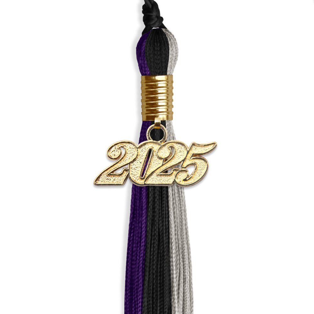 Black/Purple/Grey Graduation Tassel With Gold Date Drop - Endea Graduation