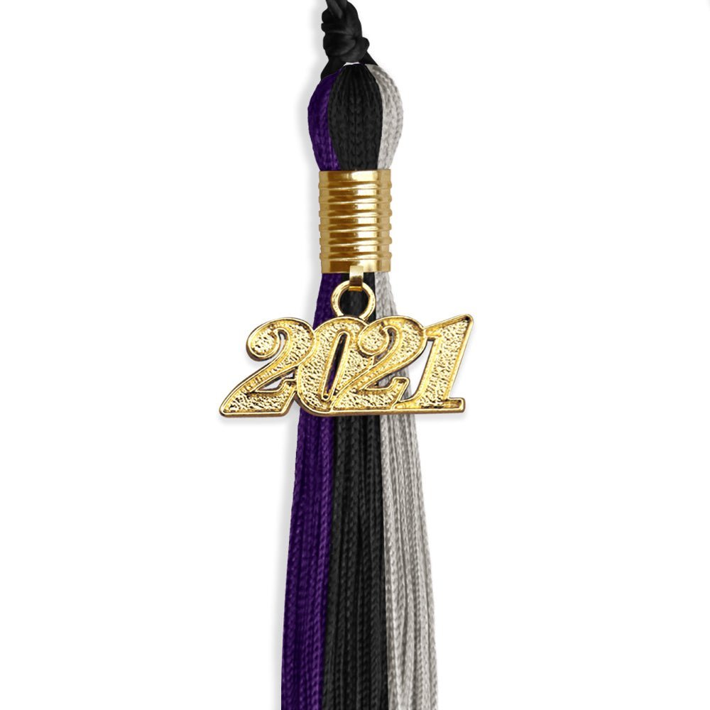 Black/Purple/Grey Graduation Tassel With Gold Date Drop - Endea Graduation