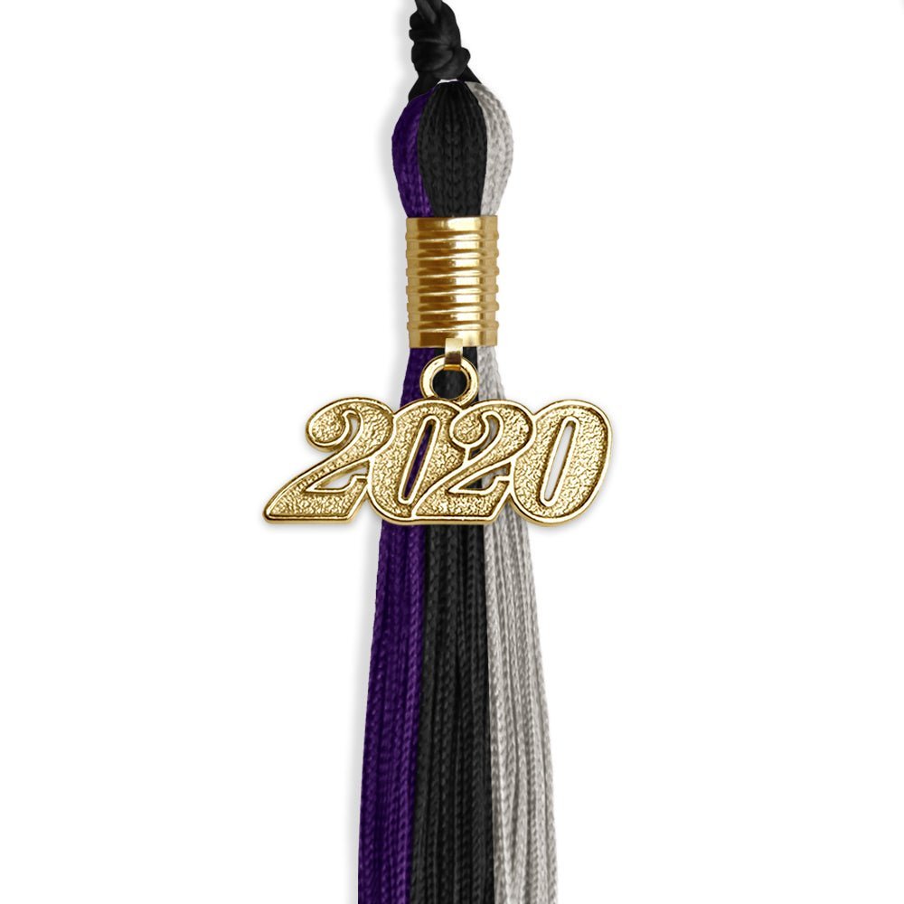 Black/Purple/Grey Graduation Tassel With Gold Date Drop - Endea Graduation