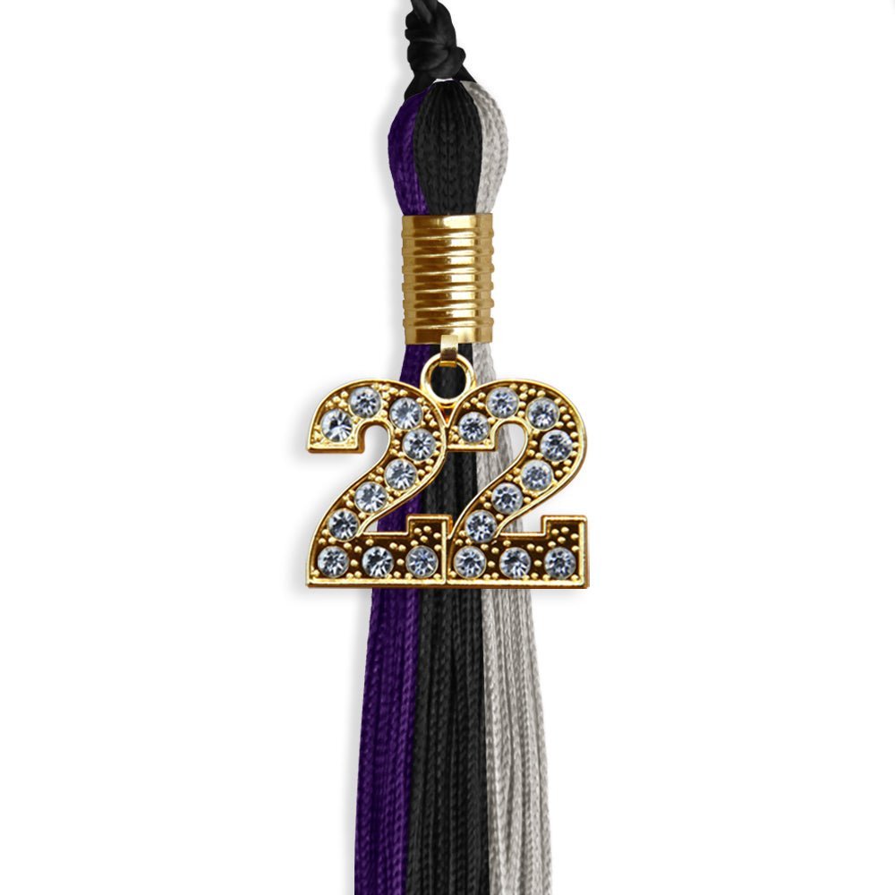 Black/Purple/Grey Graduation Tassel With Gold Date Drop - Endea Graduation