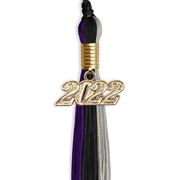 Black/Purple/Grey Graduation Tassel With Gold Date Drop - Endea Graduation