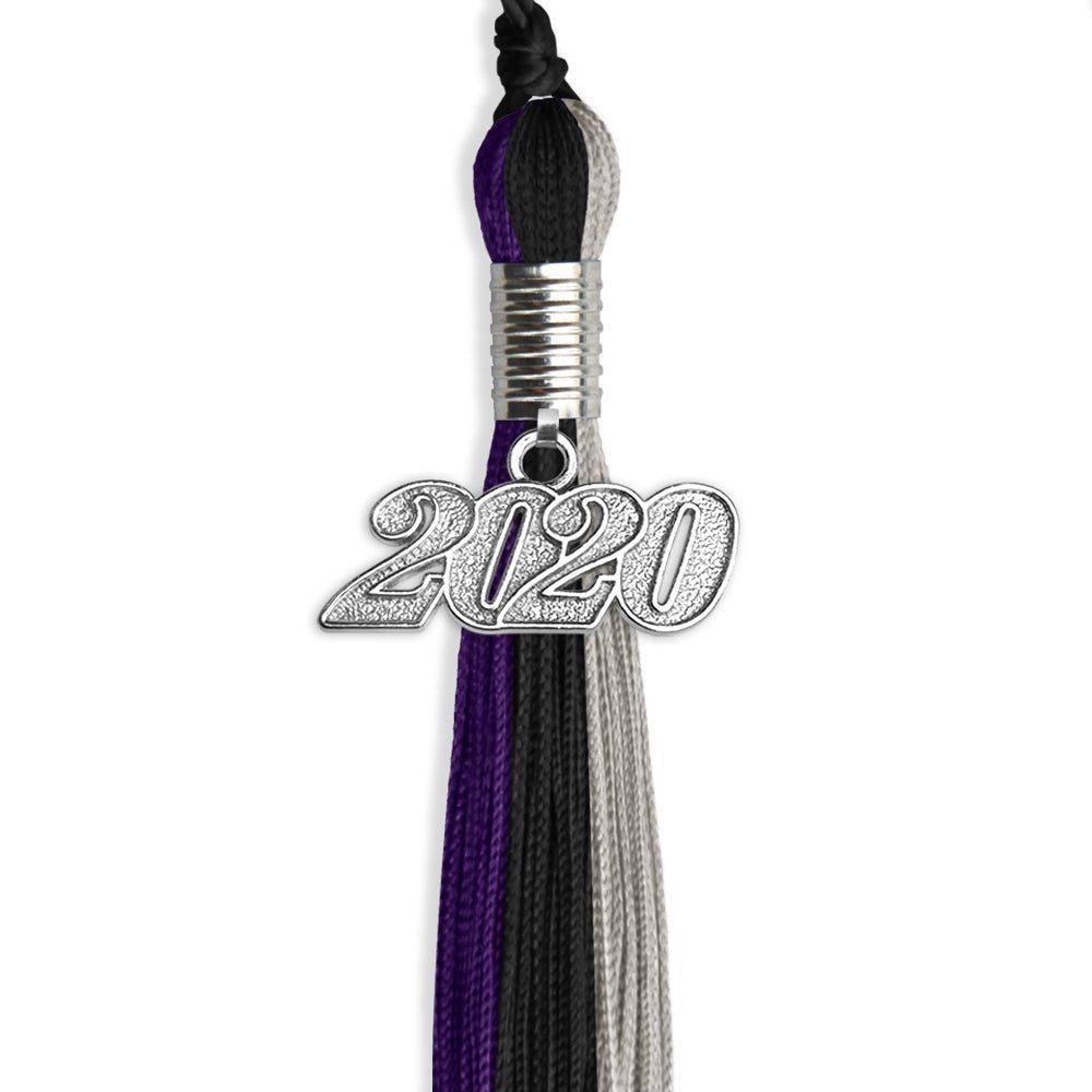 Black/Purple/Grey Graduation Tassel With Silver Date Drop - Endea Graduation