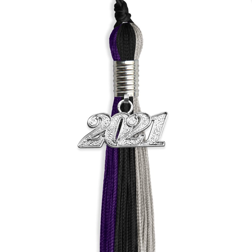 Black/Purple/Grey Graduation Tassel With Silver Date Drop - Endea Graduation