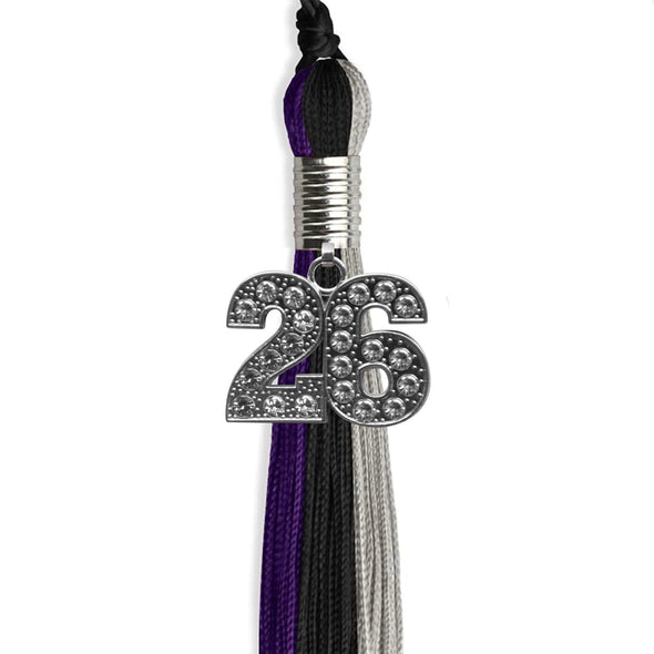 Black/Purple/Grey Graduation Tassel With Silver Date Drop - Endea Graduation