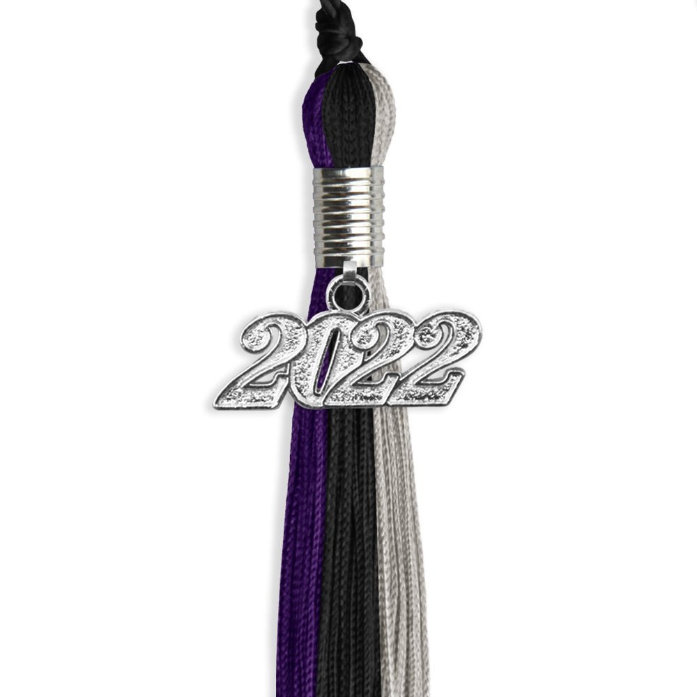 Black/Purple/Grey Graduation Tassel With Silver Date Drop - Endea Graduation