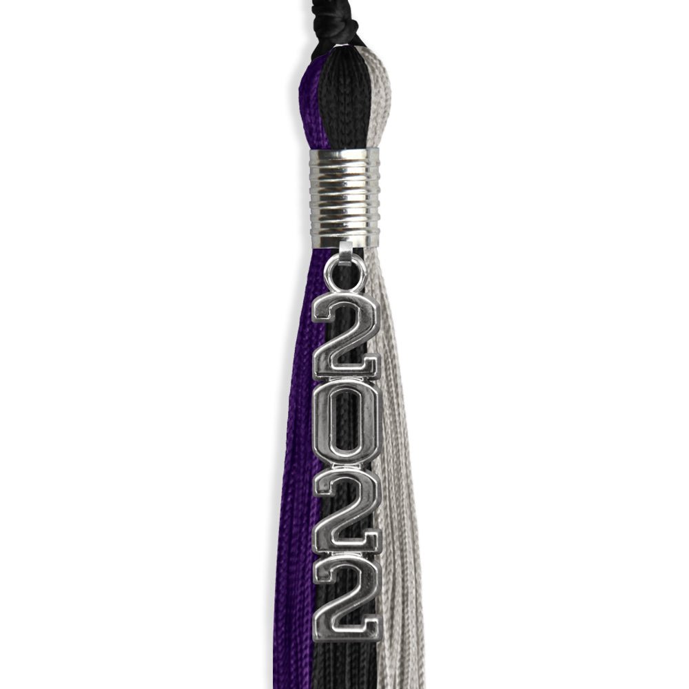 Black/Purple/Grey Graduation Tassel With Silver Stacked Date Drop - Endea Graduation