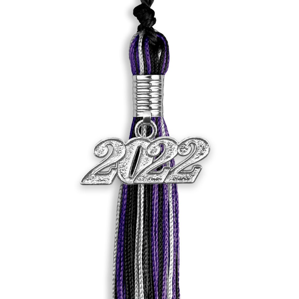 Black/Purple/Silver Mixed Color Graduation Tassel With Silver Date Drop - Endea Graduation