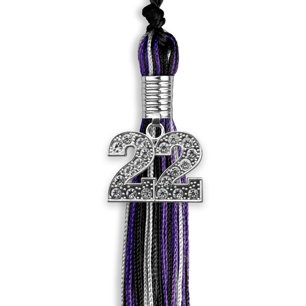 Black/Purple/Silver Mixed Color Graduation Tassel With Silver Date Drop - Endea Graduation