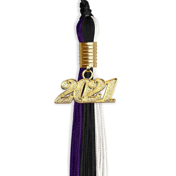 Black/Purple/White Graduation Tassel With Gold Date Drop - Endea Graduation