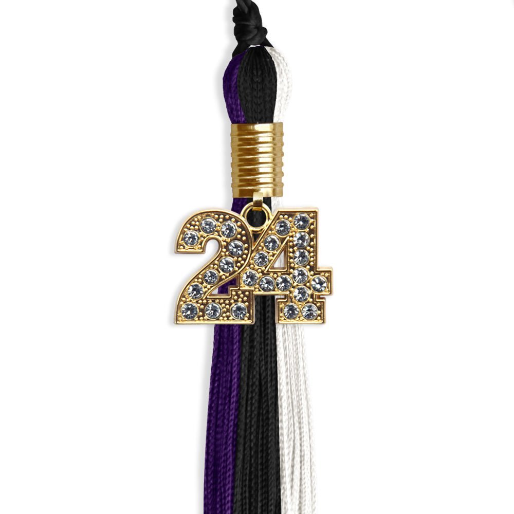 Black/Purple/White Graduation Tassel With Gold Date Drop - Endea Graduation