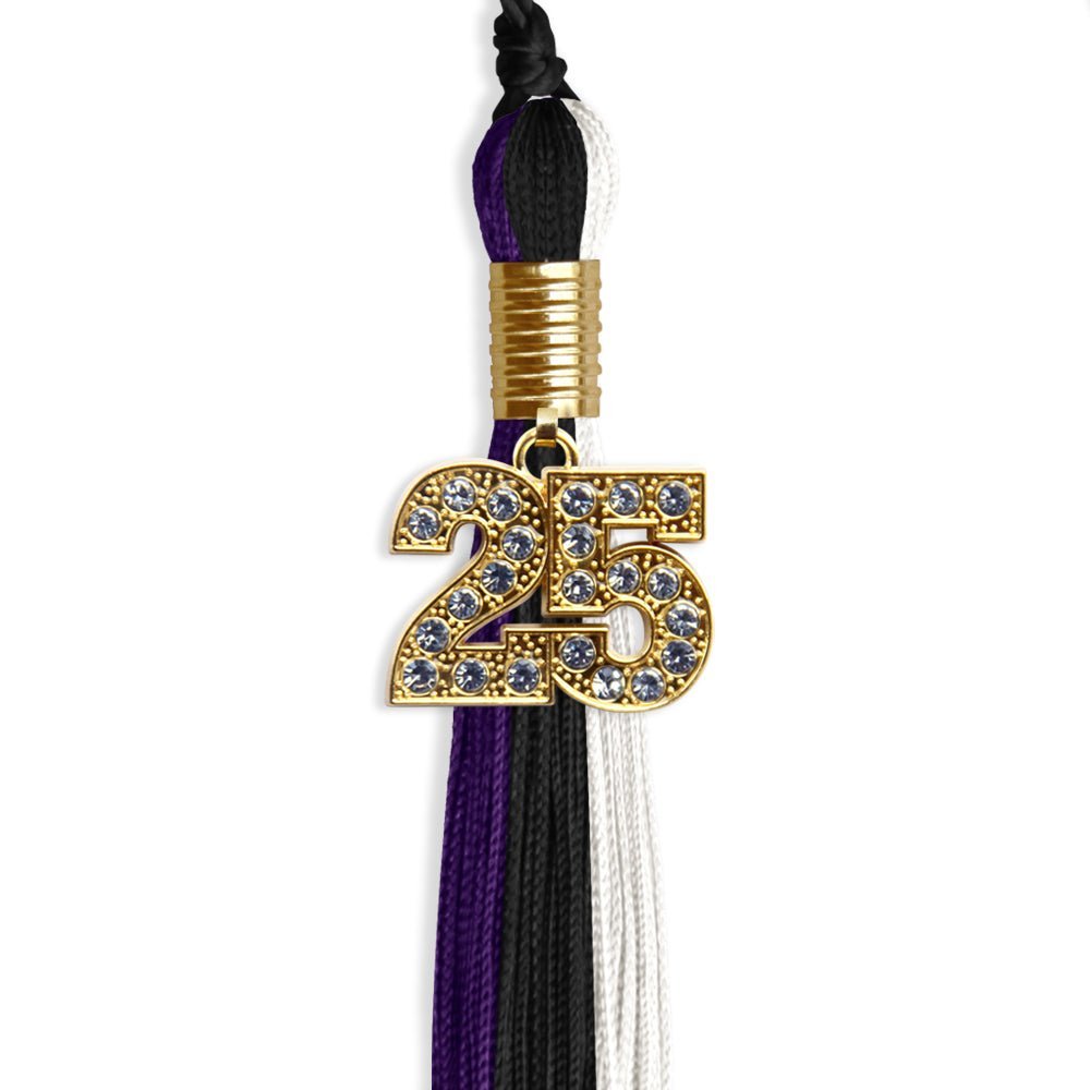 Black/Purple/White Graduation Tassel With Gold Date Drop - Endea Graduation