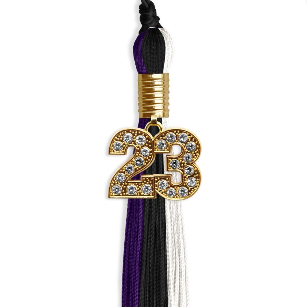 Black/Purple/White Graduation Tassel With Gold Date Drop - Endea Graduation