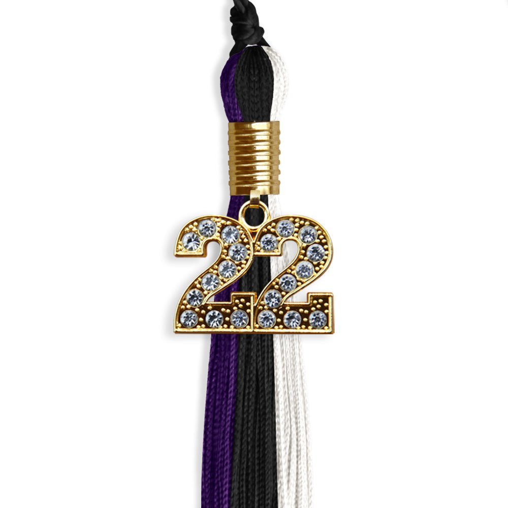 Black/Purple/White Graduation Tassel With Gold Date Drop - Endea Graduation