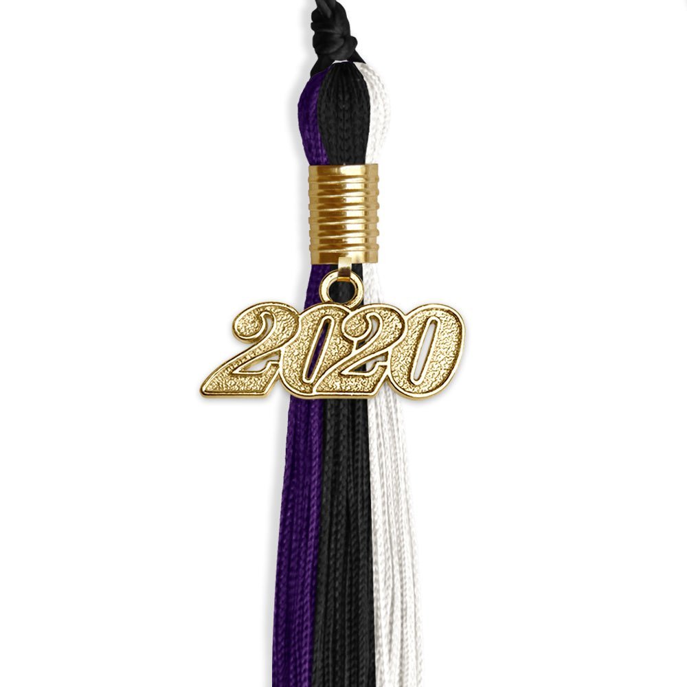 Black/Purple/White Graduation Tassel With Gold Date Drop - Endea Graduation