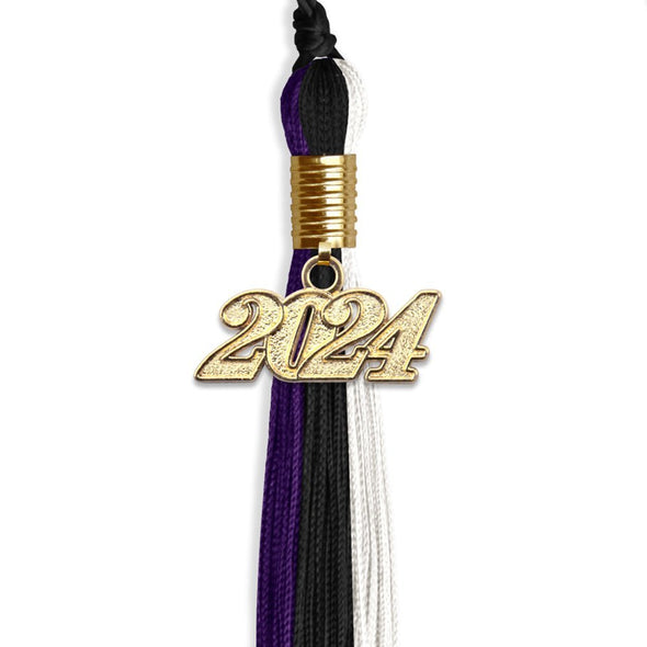 Black/Purple/White Graduation Tassel With Gold Date Drop - Endea Graduation