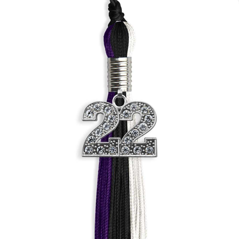 Black/Purple/White Graduation Tassel With Silver Date Drop - Endea Graduation